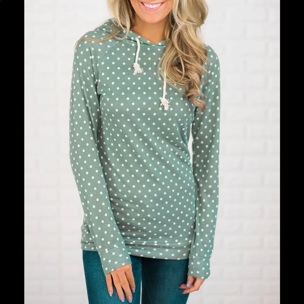 Green and White Polka Dot Hoodie